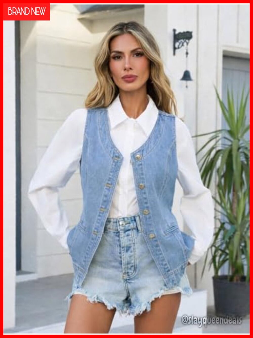 Womens Denim Vest Sleeveless Button Down V-Neck Waistcoat Suit Vest Casual - Picture 5 of 5